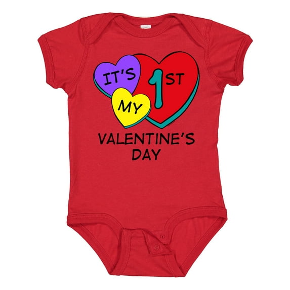 Inktastic 1st Valentine's Day Hearts Boys or Girls Baby Bodysuit