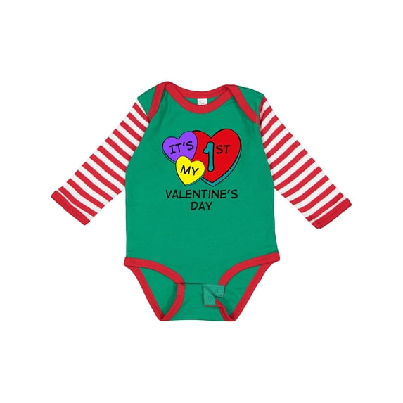 Inktastic 1st Valentine's Day Hearts Boys or Girls Long Sleeve Baby Bodysuit