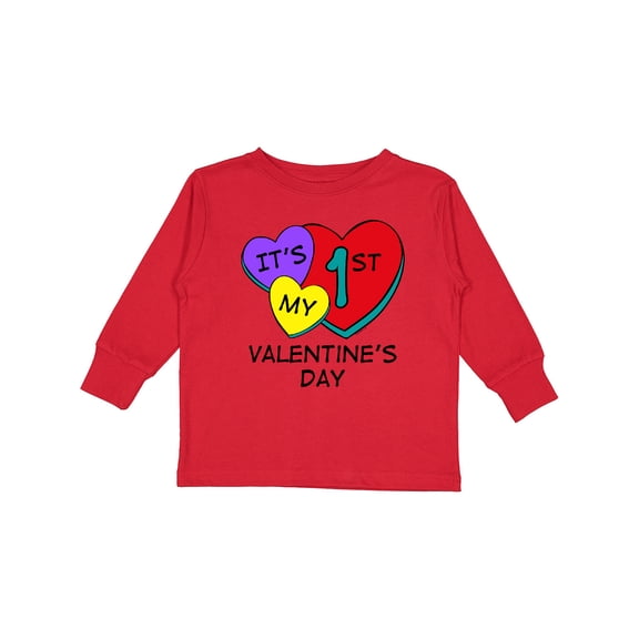 Inktastic 1st Valentine's Day Hearts Boys or Girls Long Sleeve Toddler T-Shirt
