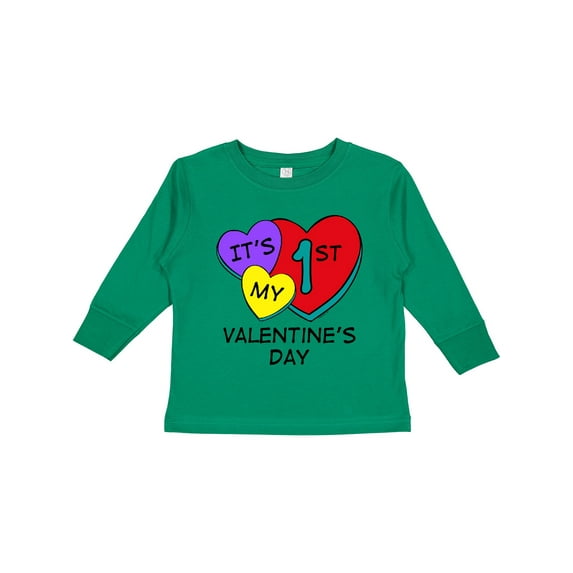 Inktastic 1st Valentine's Day Hearts Boys or Girls Long Sleeve Toddler T-Shirt