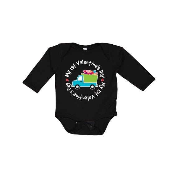 Inktastic 1st Valentines Day Boys Heart Truck Boys Long Sleeve Baby Bodysuit