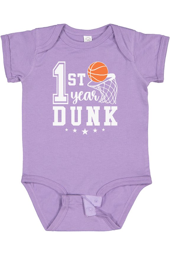 1st Year Dunk Basketball Birthday Boys or Girls Baby Bodysuit