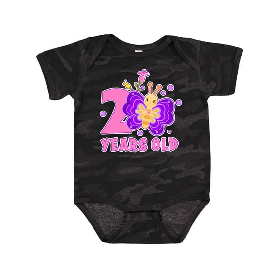 Inktastic 2 years old with Butterfly and Flowers Girls Baby Bodysuit