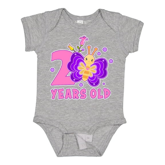 Inktastic 2 years old with Butterfly and Flowers Girls Baby Bodysuit