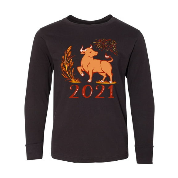 Inktastic 2021 Chinese New Year Ox Long Sleeve Youth T-Shirt