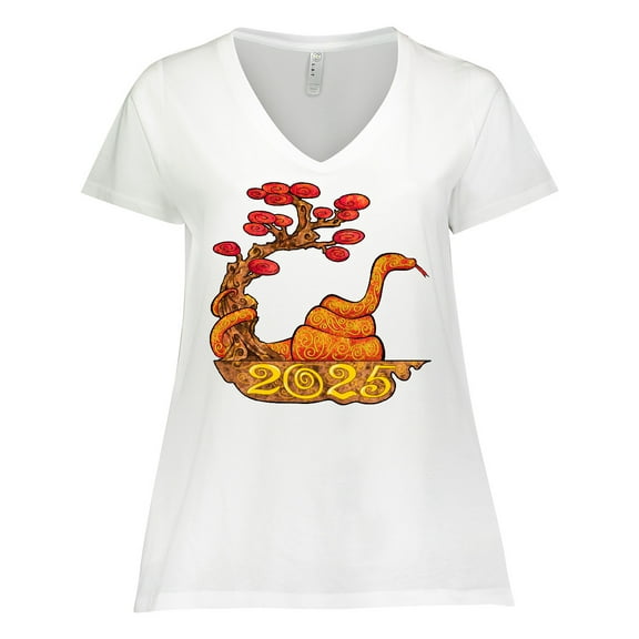 Inktastic 2025 Year of the Snake New Years Women's Plus Size V-Neck T-Shirt