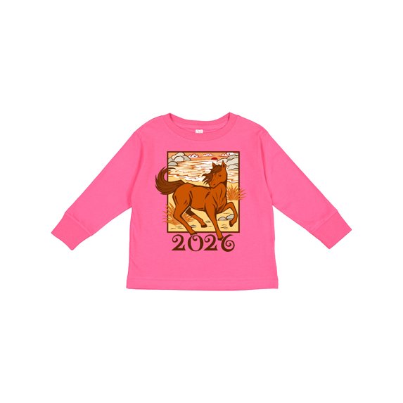 Inktastic 2026 Chinese New Year Horse Boys or Girls Long Sleeve Toddler T-Shirt