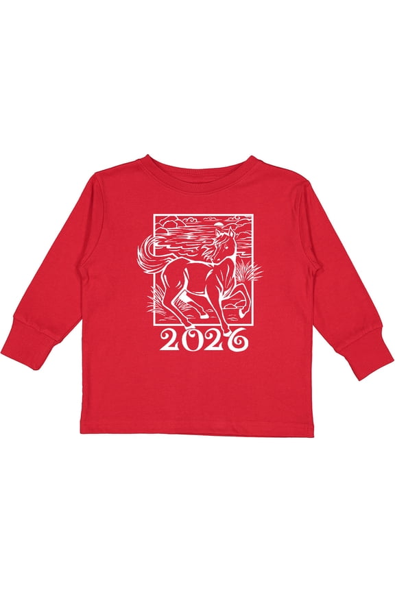 2026 Chinese New Year Horse Boys or Girls Long Sleeve Toddler T-Shirt