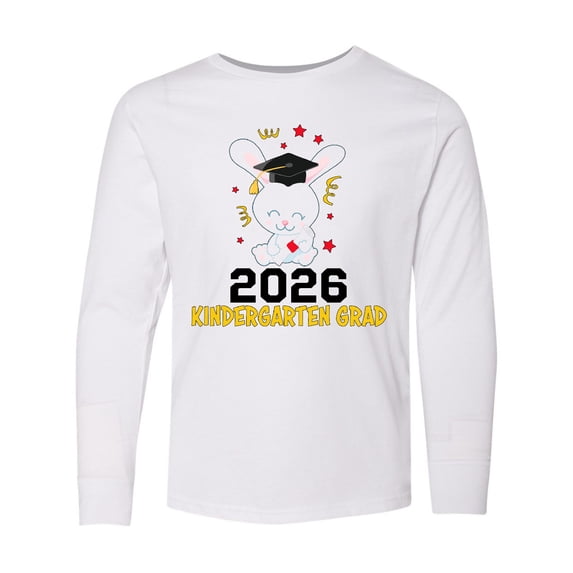 Inktastic 2026 Kindergarten Grad with Cute Rabbit Long Sleeve Youth T-Shirt