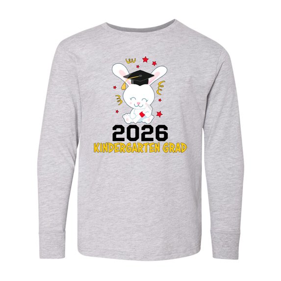 Inktastic 2026 Kindergarten Grad with Cute Rabbit Long Sleeve Youth T-Shirt