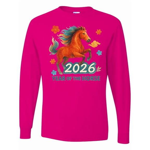 Inktastic 2026 Year of the Horse Chinese Zodiac Celebration Long Sleeve T-Shirt