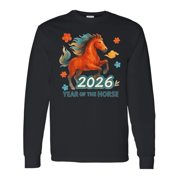 Inktastic 2026 Year of the Horse Chinese Zodiac Celebration Long Sleeve T-Shirt