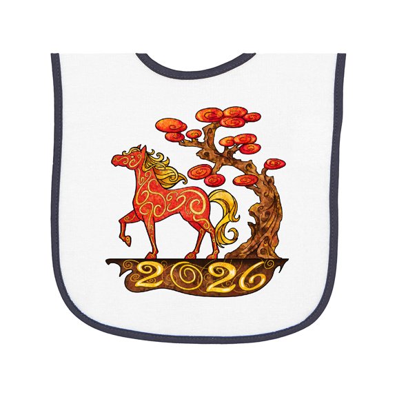Inktastic 2026 Year of the Horse Happy New Year's Baby Terry Cloth Bib