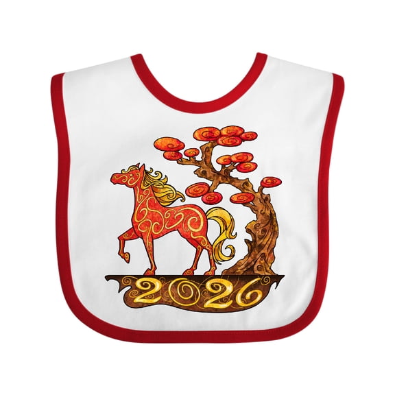 Inktastic 2026 Year of the Horse Happy New Year's Boys or Girls Baby Bib