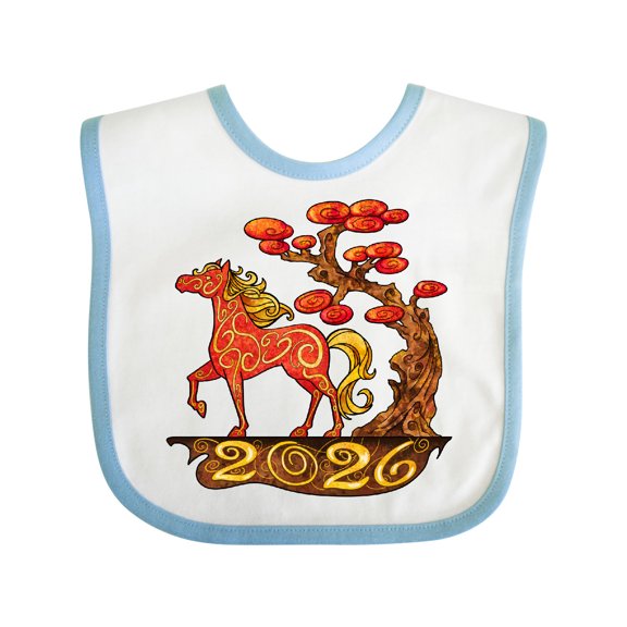 Inktastic 2026 Year of the Horse Happy New Year's Boys or Girls Baby Bib