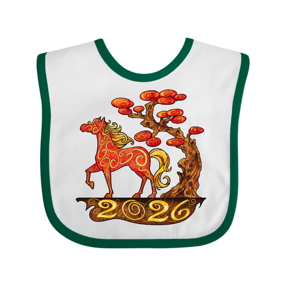 Inktastic 2026 Year of the Horse Happy New Year's Boys or Girls Baby Bib