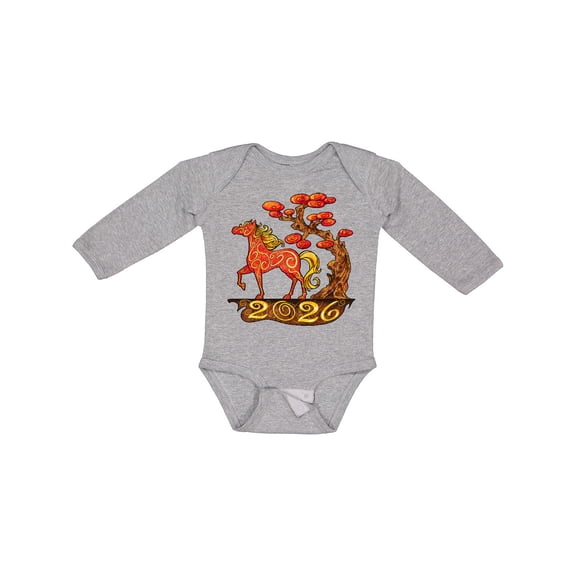 Inktastic 2026 Year of the Horse Happy New Year's Boys or Girls Long Sleeve Baby Bodysuit
