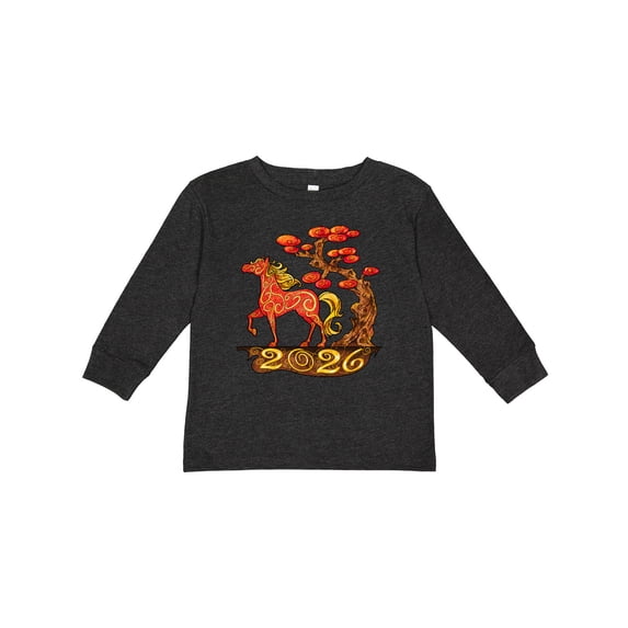 Inktastic 2026 Year of the Horse Happy New Year's Boys or Girls Long Sleeve Toddler T-Shirt