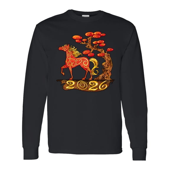 Inktastic 2026 Year of the Horse Happy New Year's Long Sleeve T-Shirt