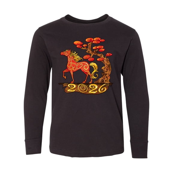 Inktastic 2026 Year of the Horse Happy New Year's Long Sleeve Youth T-Shirt