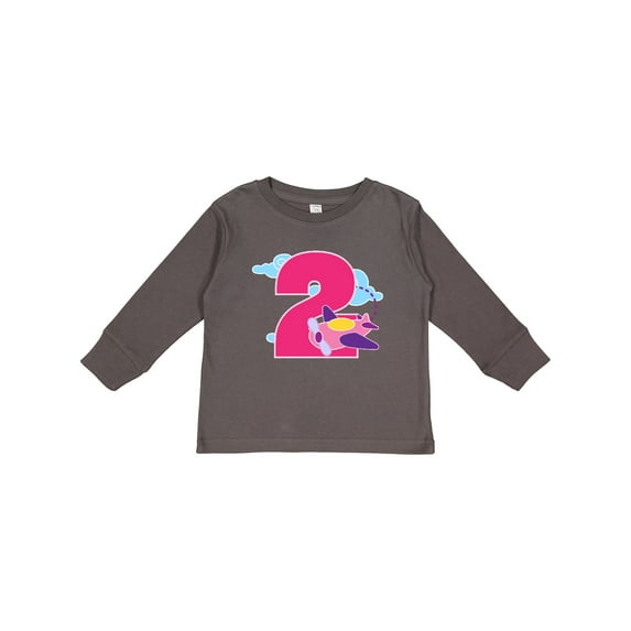 Inktastic 2nd Birthday Airplane Girls Pilot 2 Year Old Girls Long Sleeve Toddler T-Shirt