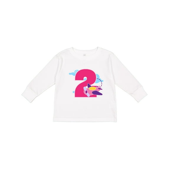 Inktastic 2nd Birthday Airplane Girls Pilot 2 Year Old Girls Long Sleeve Toddler T-Shirt