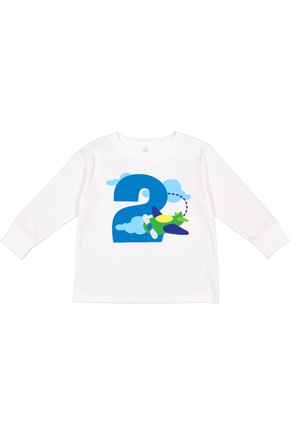 2nd Birthday Airplane Pilot Boys Long Sleeve Toddler T-Shirt