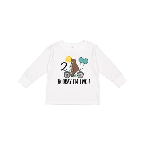 Inktastic 2nd Birthday Bear on Bicycle 2 Year Old Boys or Girls Long Sleeve Toddler T-Shirt