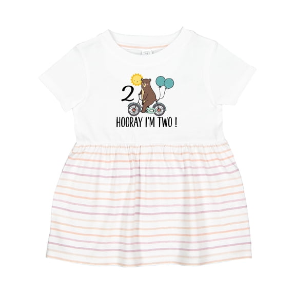 Inktastic 2nd Birthday Bear on Bicycle 2 Year Old Girls Baby Dress
