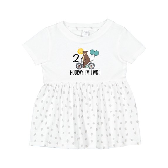 Inktastic 2nd Birthday Bear on Bicycle 2 Year Old Girls Baby Dress