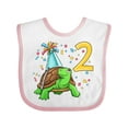 thumbnail image 1 of Inktastic 2nd Birthday Cute Turtle in Party Hat with Confetti Boys or Girls Baby Bib, 1 of 4