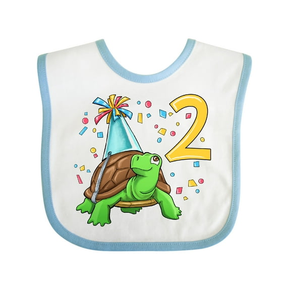 Inktastic 2nd Birthday Cute Turtle in Party Hat with Confetti Boys or Girls Baby Bib