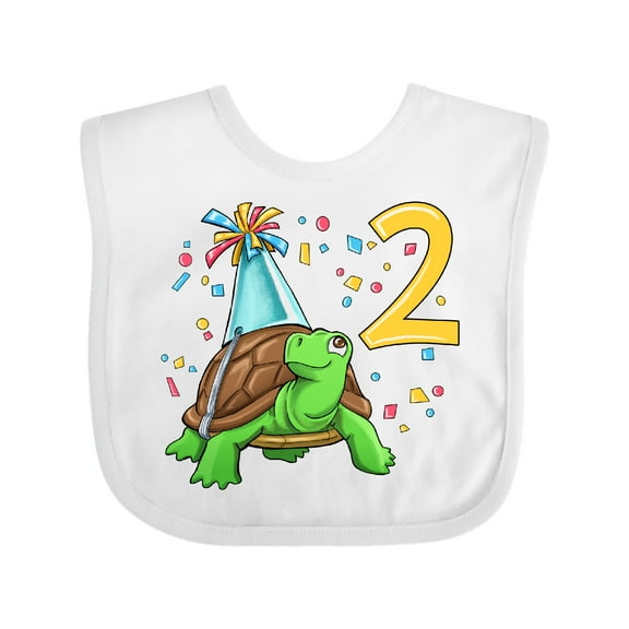 Inktastic 2nd Birthday Cute Turtle in Party Hat with Confetti Boys or Girls Baby Bib