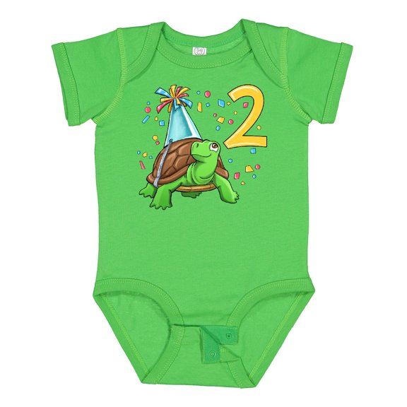 Inktastic 2nd Birthday Cute Turtle in Party Hat with Confetti Boys or Girls Baby Bodysuit
