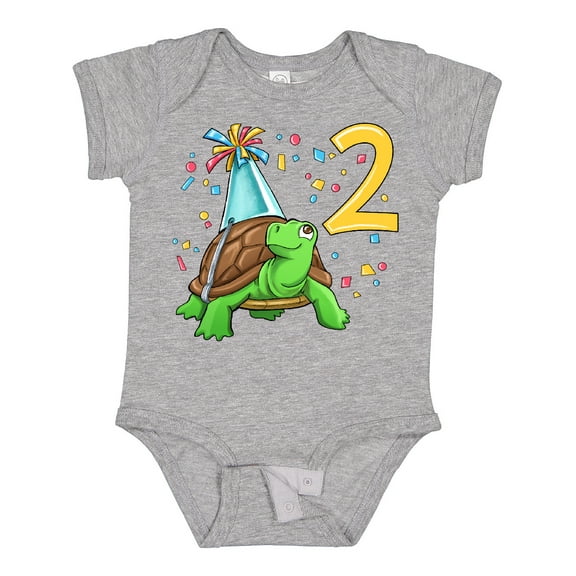 Inktastic 2nd Birthday Cute Turtle in Party Hat with Confetti Boys or Girls Baby Bodysuit