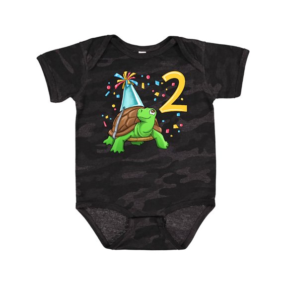 Inktastic 2nd Birthday Cute Turtle in Party Hat with Confetti Boys or Girls Baby Bodysuit