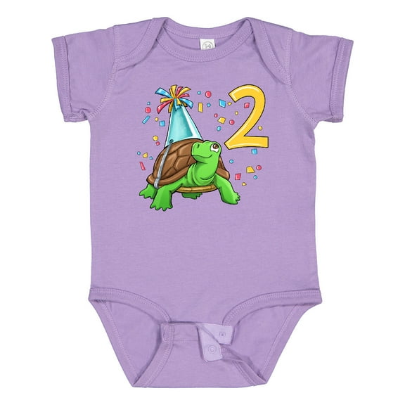 Inktastic 2nd Birthday Cute Turtle in Party Hat with Confetti Boys or Girls Baby Bodysuit