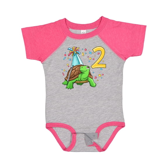 Inktastic 2nd Birthday Cute Turtle in Party Hat with Confetti Boys or Girls Baby Bodysuit