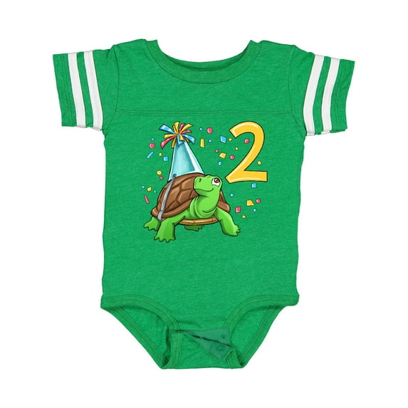 Inktastic 2nd Birthday Cute Turtle in Party Hat with Confetti Boys or Girls Baby Bodysuit