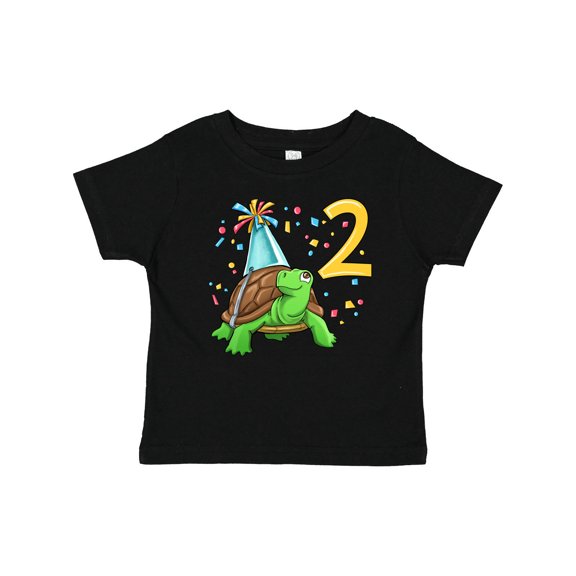 Inktastic 2nd Birthday Cute Turtle in Party Hat with Confetti Boys or Girls Baby T-Shirt