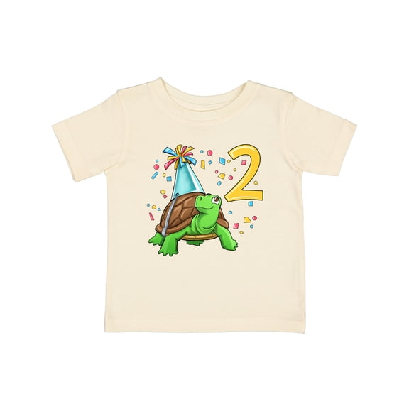Inktastic 2nd Birthday Cute Turtle in Party Hat with Confetti Boys or Girls Baby T-Shirt