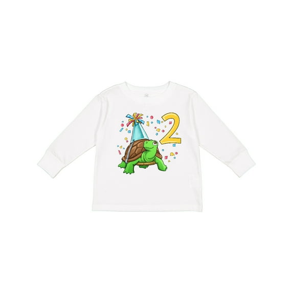Inktastic 2nd Birthday Cute Turtle in Party Hat with Confetti Boys or Girls Long Sleeve Toddler T-Shirt