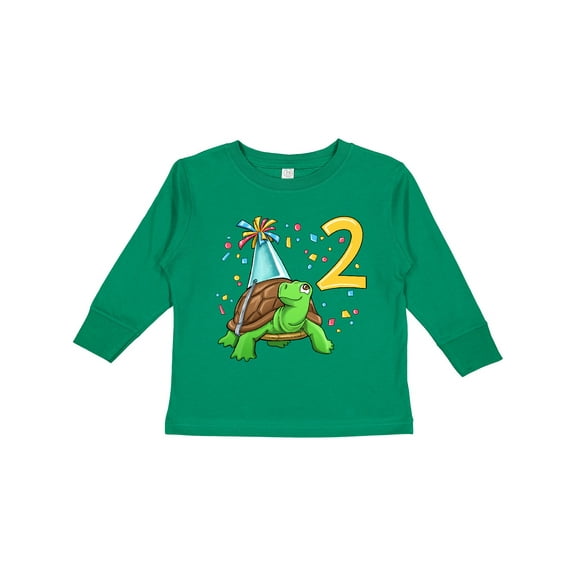 Inktastic 2nd Birthday Cute Turtle in Party Hat with Confetti Boys or Girls Long Sleeve Toddler T-Shirt