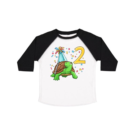 Inktastic 2nd Birthday Cute Turtle in Party Hat with Confetti Boys or Girls Toddler T-Shirt