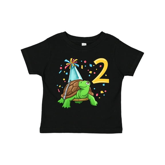 Inktastic 2nd Birthday Cute Turtle in Party Hat with Confetti Boys or Girls Toddler T-Shirt