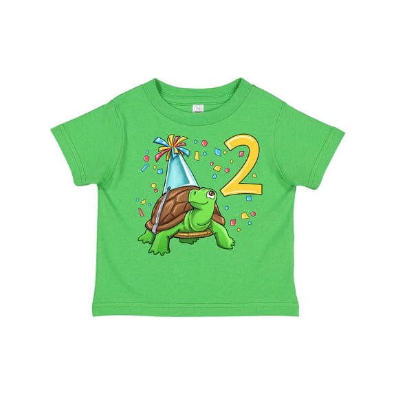 Inktastic 2nd Birthday Cute Turtle in Party Hat with Confetti Boys or Girls Toddler T-Shirt
