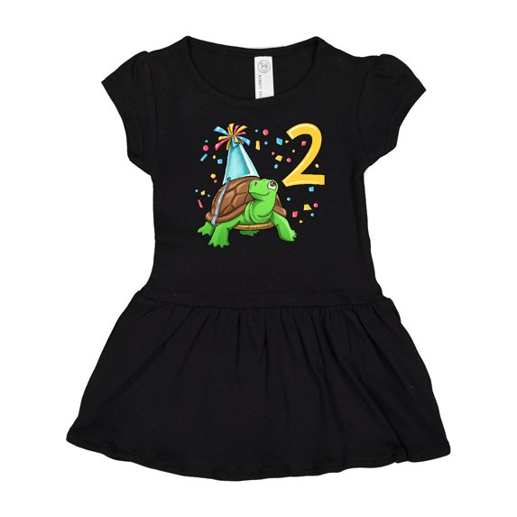 Inktastic 2nd Birthday Cute Turtle in Party Hat with Confetti Girls Baby Dress