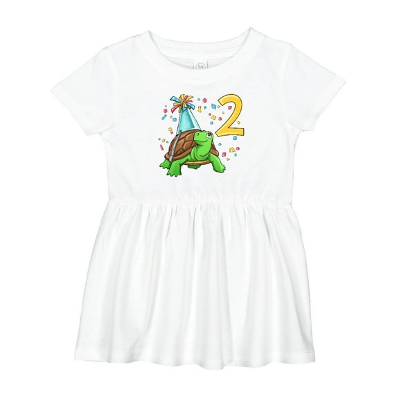 Inktastic 2nd Birthday Cute Turtle in Party Hat with Confetti Girls Baby Dress
