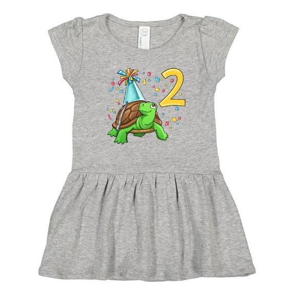 Inktastic 2nd Birthday Cute Turtle in Party Hat with Confetti Girls Toddler Dress