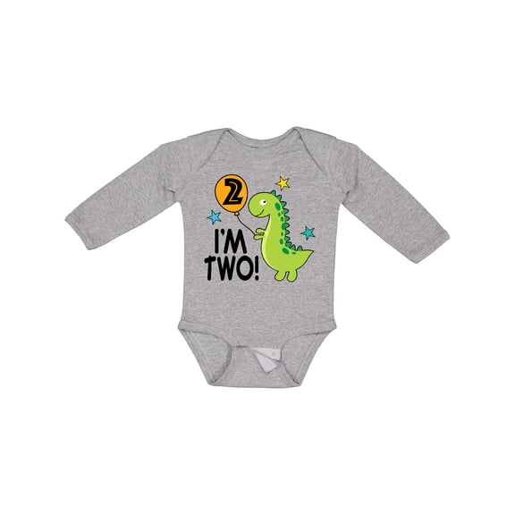 Inktastic 2nd Birthday Dinosaur 2 Year Old Boy Boys or Girls Long Sleeve Baby Bodysuit